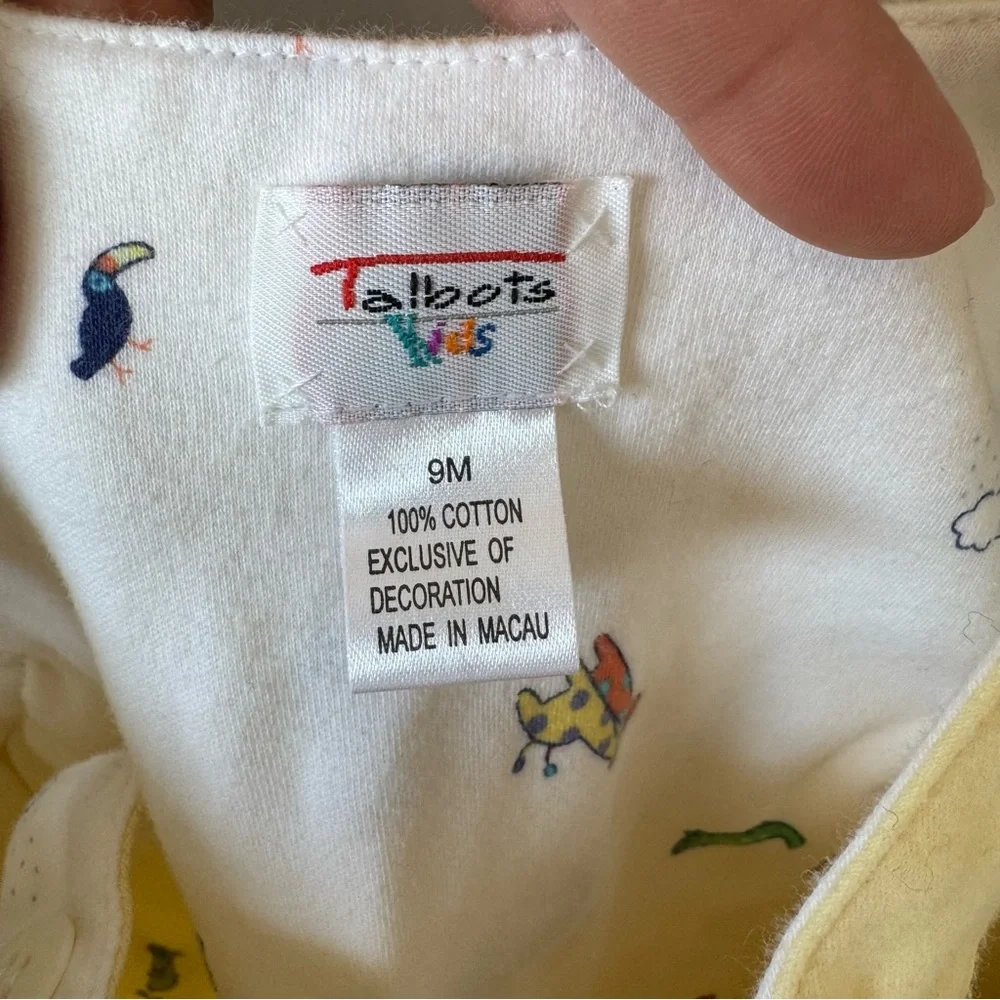 Vintage Talbots Kids Yellow Embroidered Animals Romper‎ Size 9 Months